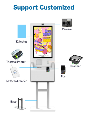 32 Inch Floor Stand Restaurant NFC Smart Tablet Touch Screen Fast Food Ordering Self Service Payment Kiosk Machine for Retail