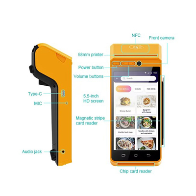 All in one 5.5 inch Touch Screen Cashier machine nfc android pos device 3g 4g wireless wifi pos terminal with 58mm printer