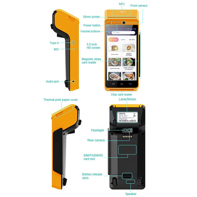 All in one 5.5 inch Touch Screen Cashier machine nfc android pos device 3g 4g wireless wifi pos terminal with 58mm printer