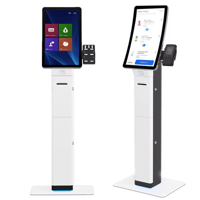 LX9045 LUNSUN OEM ODM Floor Standing 23.6 Inch Curved Touch Screen All in One Service Self Ordering Payment Kiosk for Hotel